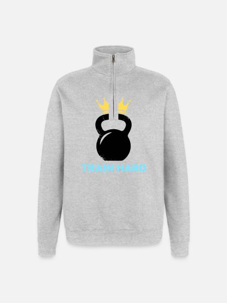 Kettlebell Crown Train Hard - Quarter-Zip Sweatshirt - heather grey