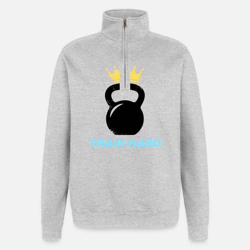 Kettlebell Crown Train Hard - Quarter-Zip Sweatshirt - heather grey