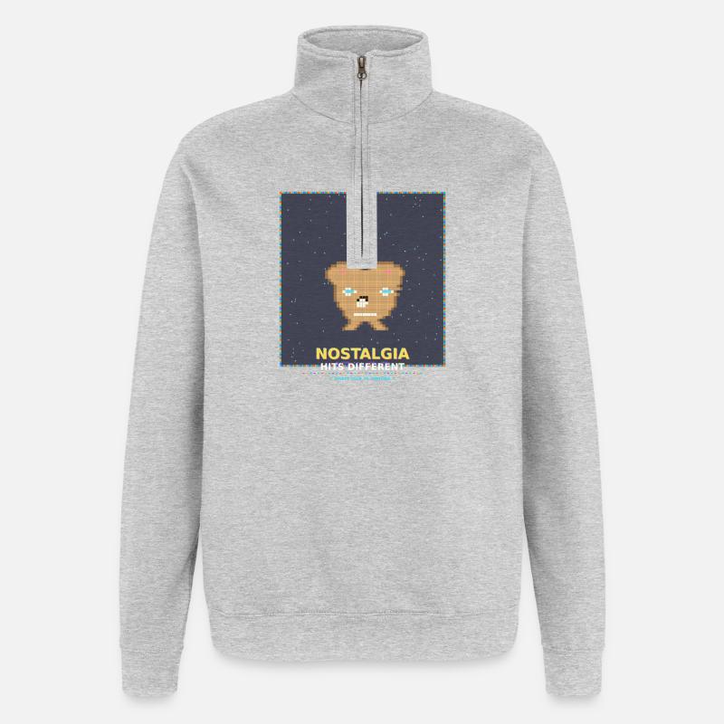 Nostalgia Pixel Bear : RetroGlanz Design - Sweat à zip 1/4 - gris chiné