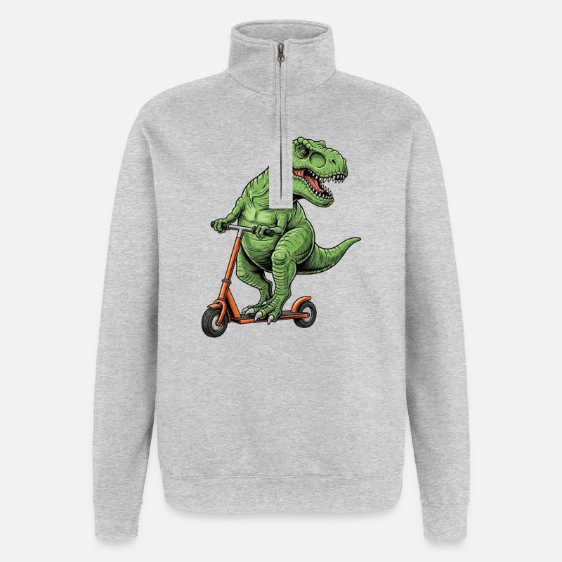 Dinosaurier-Roller T-Rex auf Scooter-Geschenken - Quarter-Zip-Sweatshirt - Grau meliert