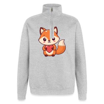 Kawaii-Fuchs Buntes Herz - Quarter-Zip-Sweatshirt - Grau meliert - Vorne - AI Model Female 172 light (172cm) & AI Model Male 178 dark (178cm)