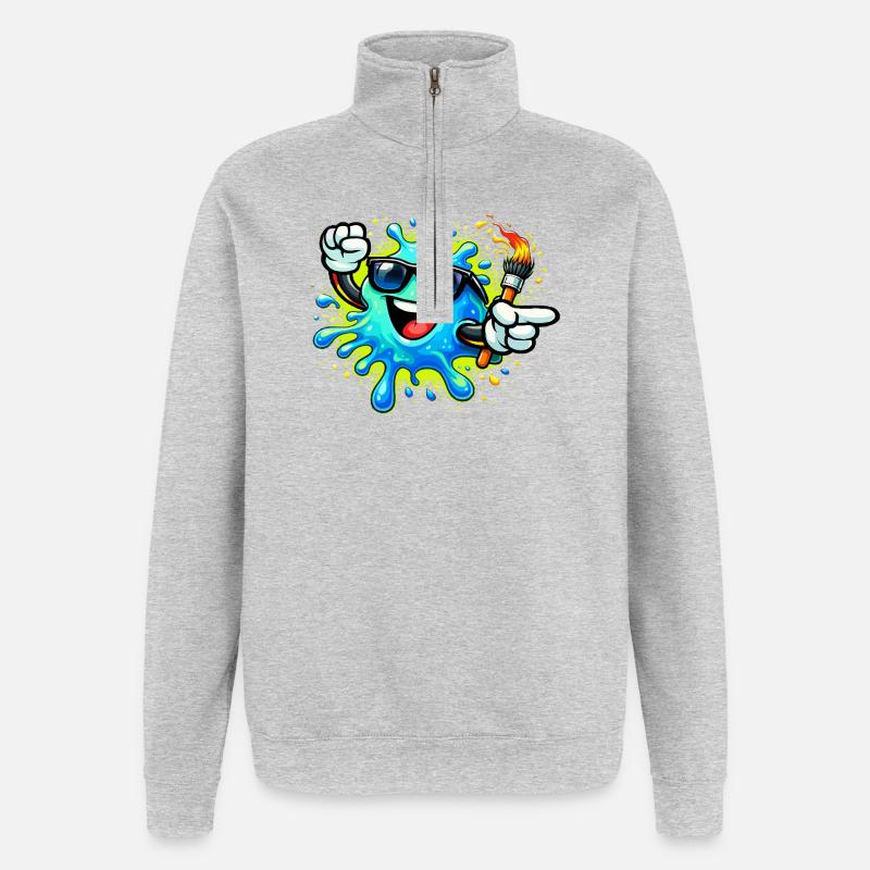 Fröhlicher Farbspritzer mit Sonnenbrille - Quarter-Zip-Sweatshirt - Grau meliert