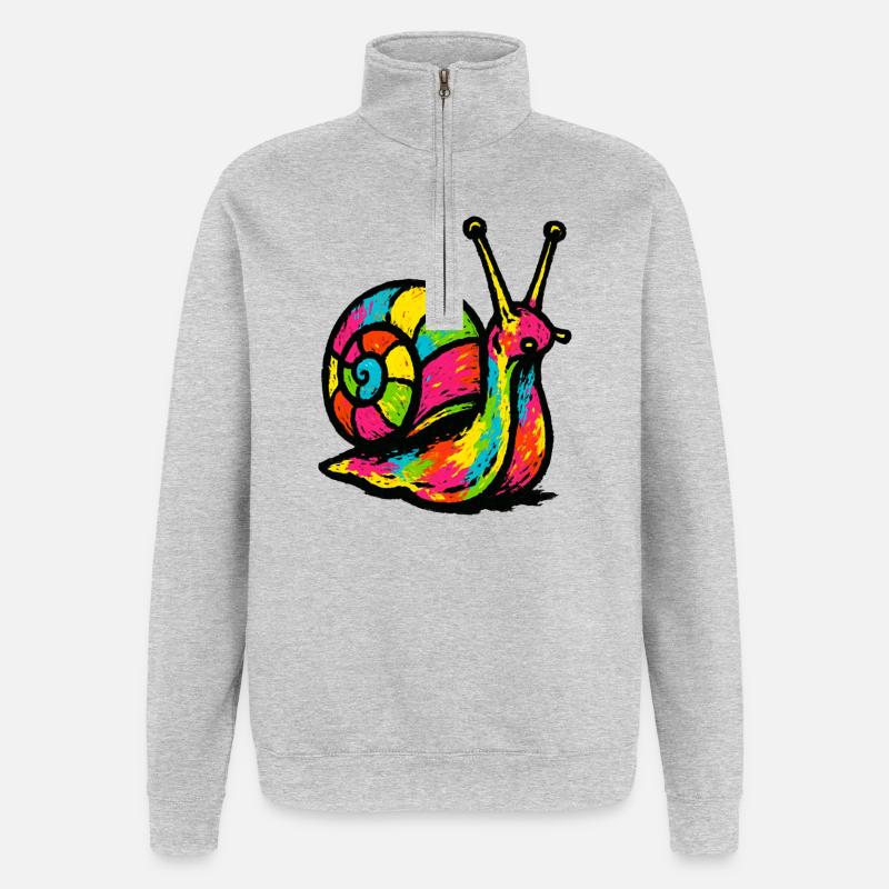 Escargot Arc-en-ciel : Gastéropode Pop Art - Sweat à zip 1/4 - gris chiné