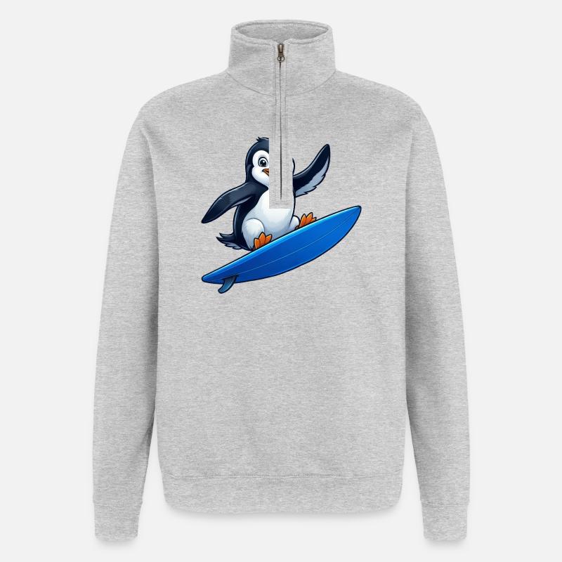 Mignon Pingouin Surfeur Surfant Eau d’Été - Sweat à zip 1/4 - gris chiné