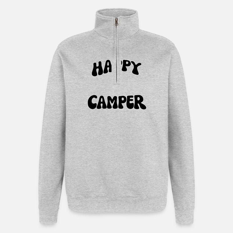 Lettrage de camping joyeux - Sweat à zip 1/4 - gris chiné