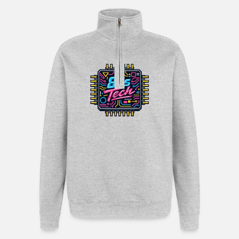 80er Tech Neon Chip - Quarter-Zip-Sweatshirt - Grau meliert