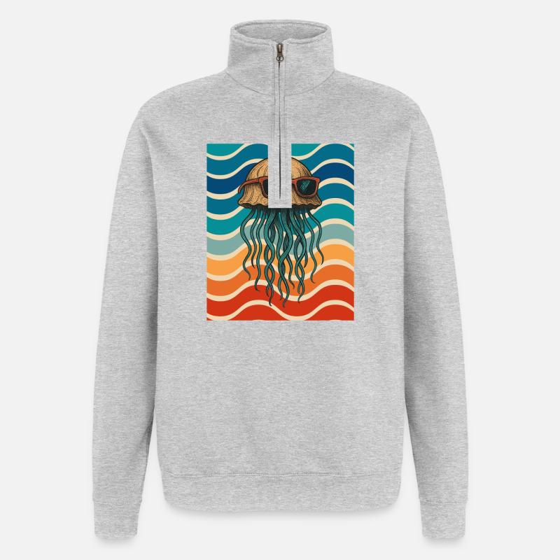 Jellyfish sunglasses in retro wave design - Quarter-Zip Sweatshirt - heather grey