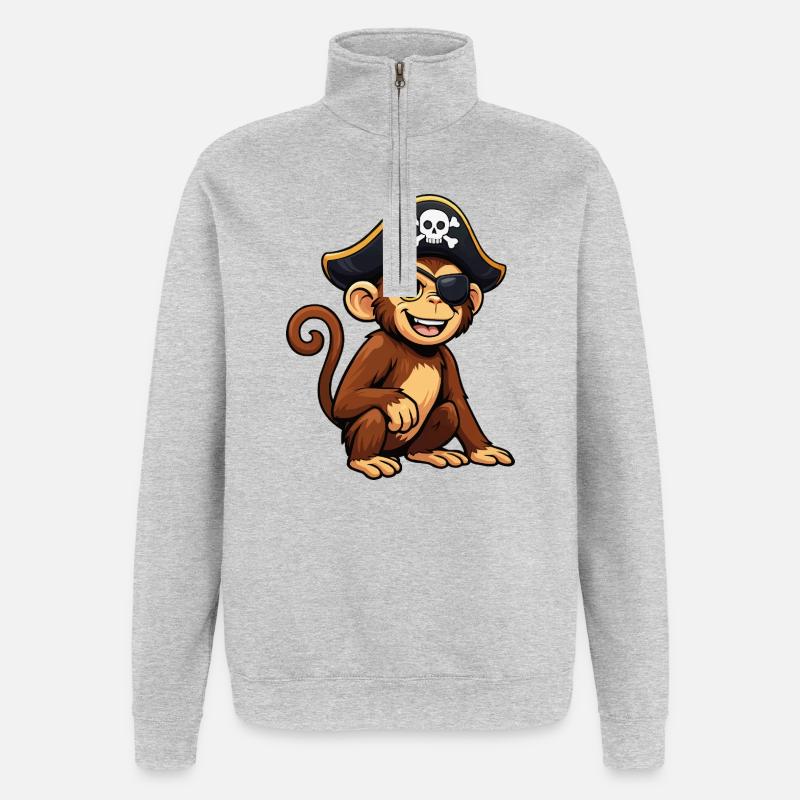 affe-pirat - Quarter-Zip-Sweatshirt - Grau meliert