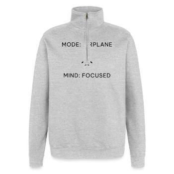 Mode Airplane Mind Focused – Digital Detox Spruch - Quarter-Zip-Sweatshirt - Grau meliert - Vorne - AI Model Female 172 light (172cm) & AI Model Male 178 dark (178cm)