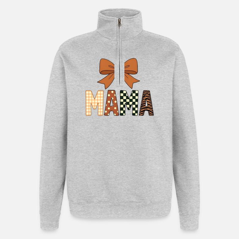 Bunte, verspielte MAMA-Texte mit mädchenhafter Schleife - Quarter-Zip-Sweatshirt - Grau meliert