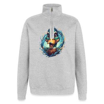 Fröhlicher Wasservogel Splash - Quarter-Zip-Sweatshirt - Grau meliert - Vorne - AI Model Female 172 light (172cm) & AI Model Male 178 dark (178cm)