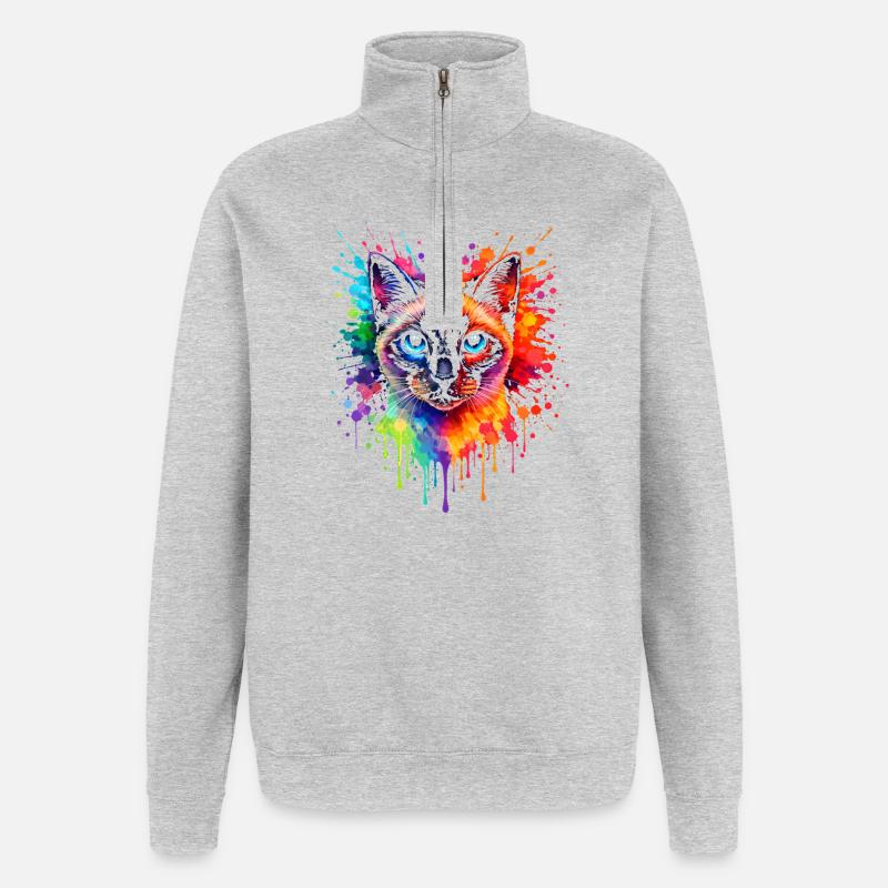 Siamkatze Neon | Katzenkunst Pop Art - Quarter-Zip-Sweatshirt - Grau meliert