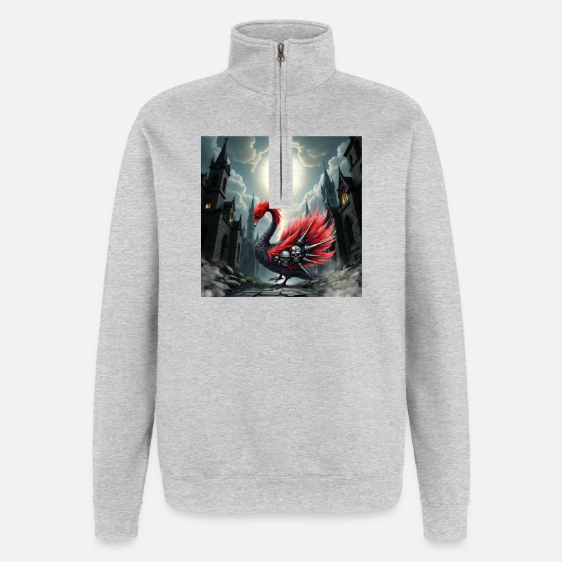 Phénix gothique avec des crânes - Sweat à zip 1/4 - gris chiné