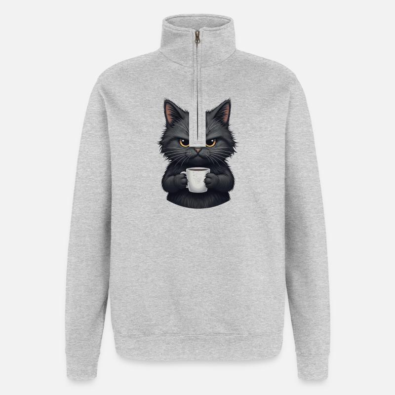 Schwarze Katzen-Geschenke - Quarter-Zip-Sweatshirt - Grau meliert