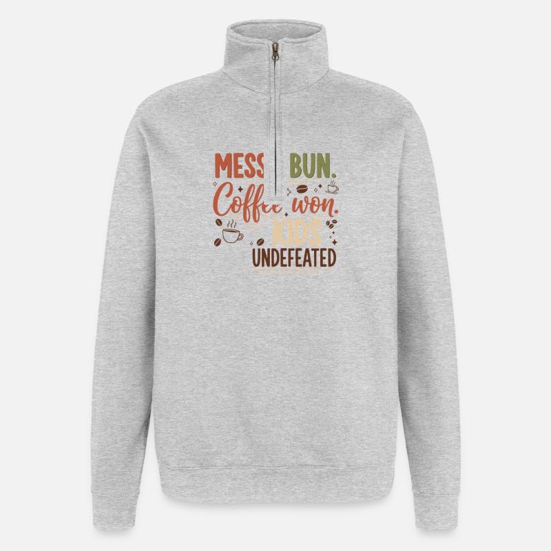 Messy Bun, Coffee Won - Quarter-Zip Sweatshirt - heather grey