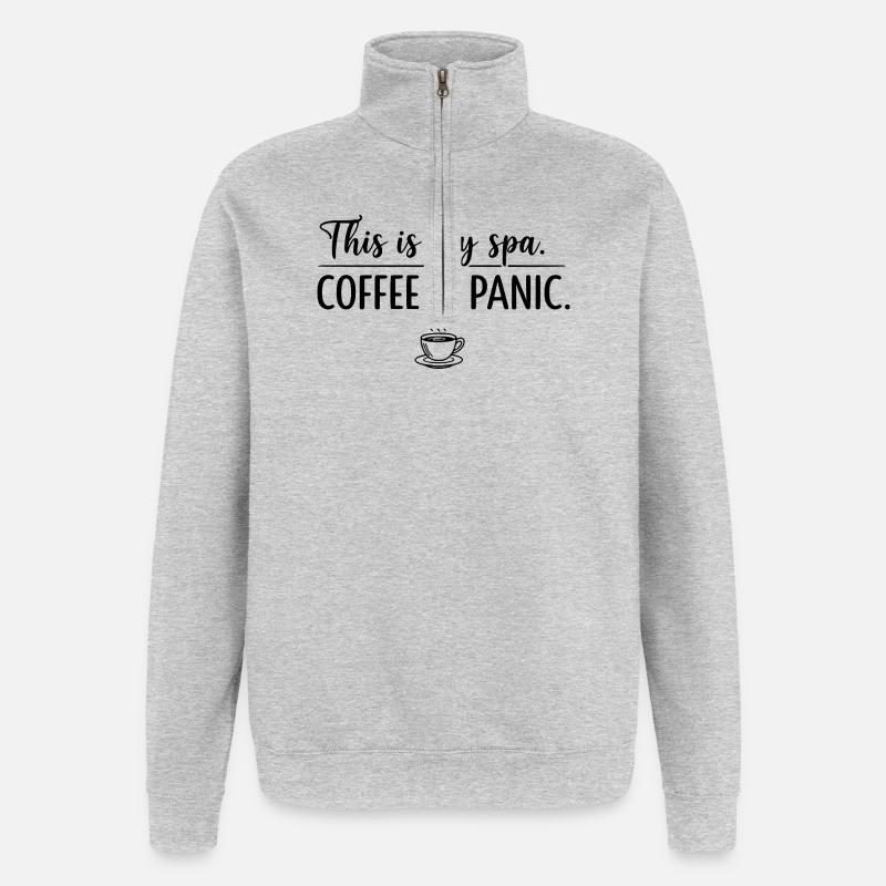 Kaffee- und Panik-Spa - Quarter-Zip-Sweatshirt - Grau meliert