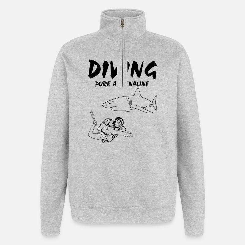 Plongée - Plongée - Plongée - Requin - Sweat à zip 1/4 - gris chiné
