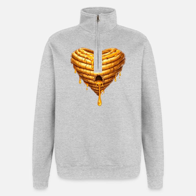 Herz Bienenkorb mit Honig Illustration  - Quarter-Zip-Sweatshirt - Grau meliert