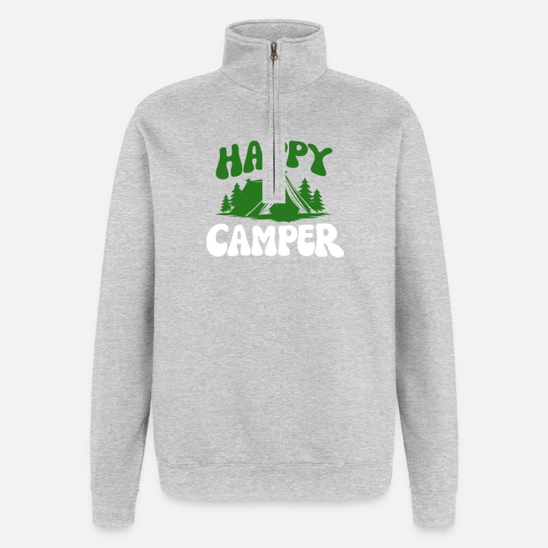 Campeur joyeux dans la forêt - Sweat à zip 1/4 - gris chiné