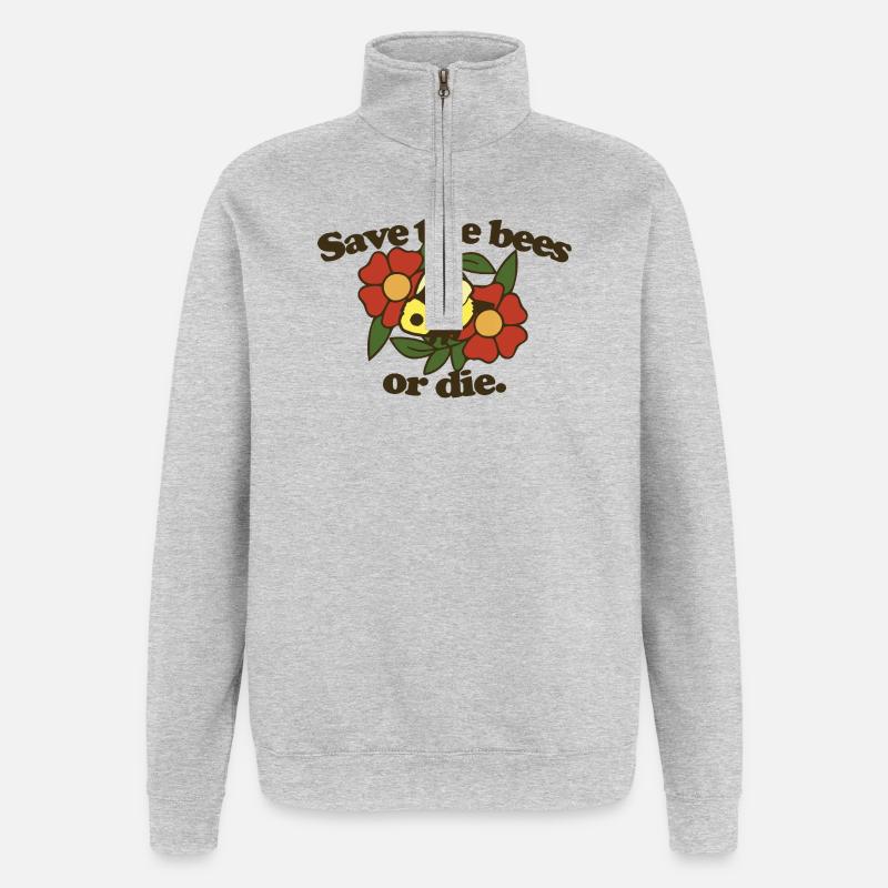 Rette die Bienen oder stirb - Quarter-Zip-Sweatshirt - Grau meliert