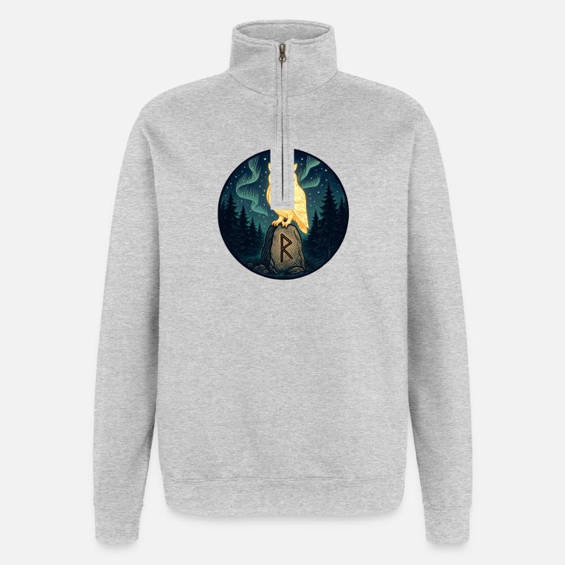 Goldene Eule über Mondfels im Wald - Quarter-Zip-Sweatshirt - Grau meliert