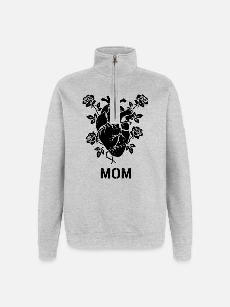 Anatomisches Herz Rosen MOM - Quarter-Zip-Sweatshirt - Grau meliert