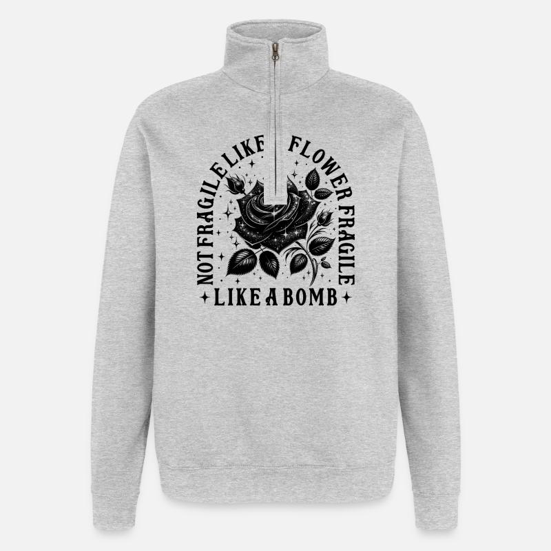 Conception de déclaration féministe - Sweat à zip 1/4 - gris chiné