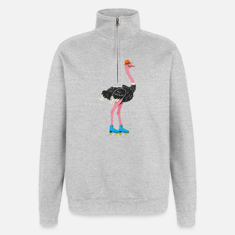 Flamingo mit Rollschuhen und Hut - Quarter-Zip-Sweatshirt - Grau meliert