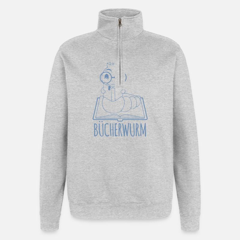 Bücherwurm Silhouette Minimalistisch Nerd - Quarter-Zip-Sweatshirt - Grau meliert
