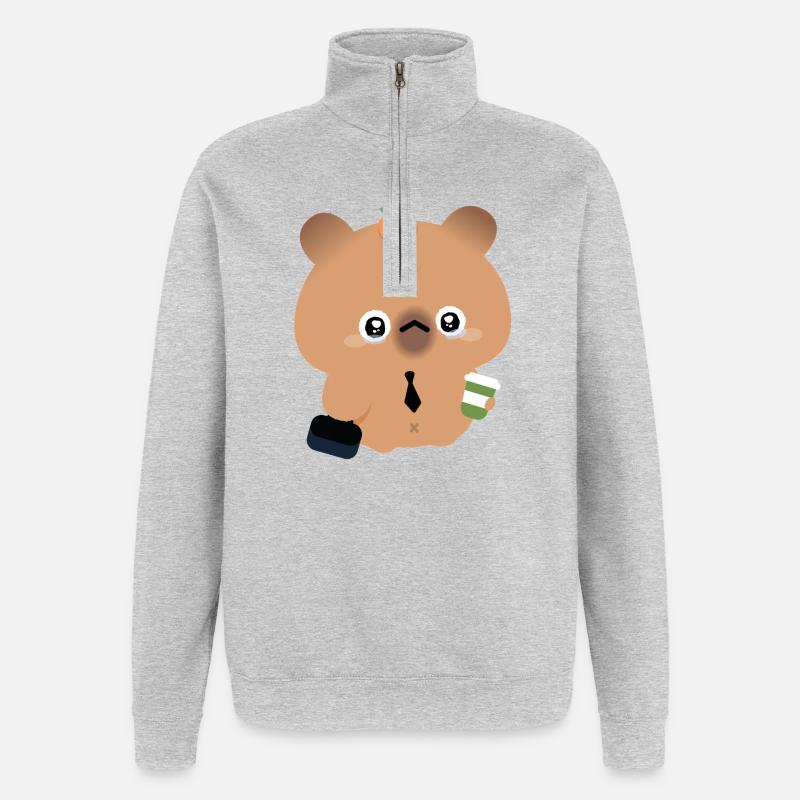 Kaffee-Kapybara - Quarter-Zip-Sweatshirt - Grau meliert