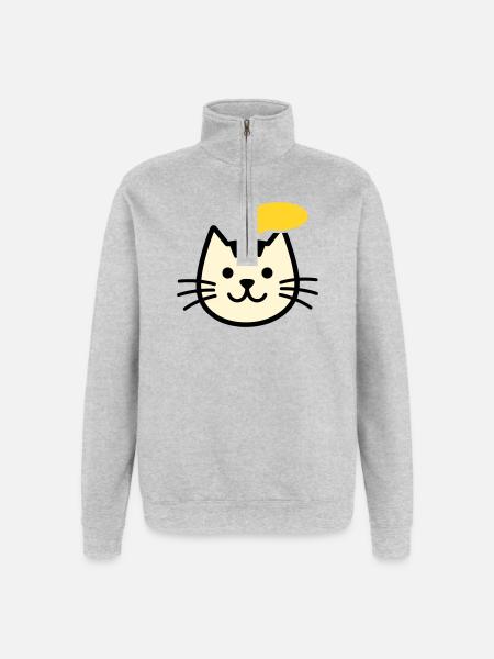 Cat face with speech bubble - Quarter-Zip Sweatshirt - heather grey