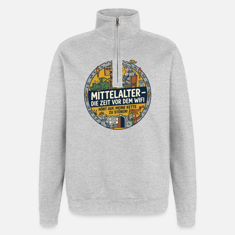 Mittelalter kein WLAN lustiger Spruch - Quarter-Zip-Sweatshirt - Grau meliert