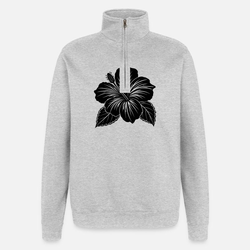 Hibiskusblüte - Quarter-Zip-Sweatshirt - Grau meliert