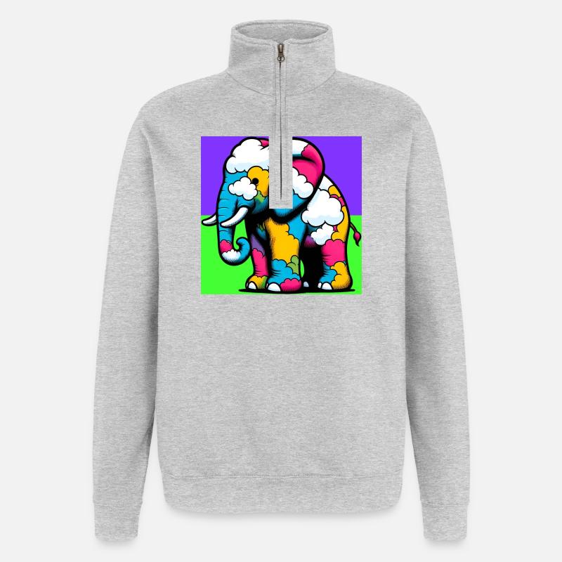 Elefant mit Wolke und Wolken - Quarter-Zip-Sweatshirt - Grau meliert