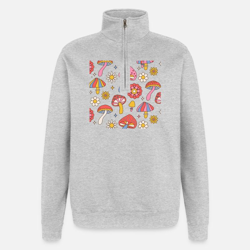 Retro Mushroom Flower Pattern 70s Design - Quarter-Zip-Sweatshirt - Grau meliert