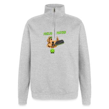 Pickleball Hund Golden Retriever - Quarter-Zip-Sweatshirt - Grau meliert - Vorne - AI Model Female 172 light (172cm) & AI Model Male 178 dark (178cm)