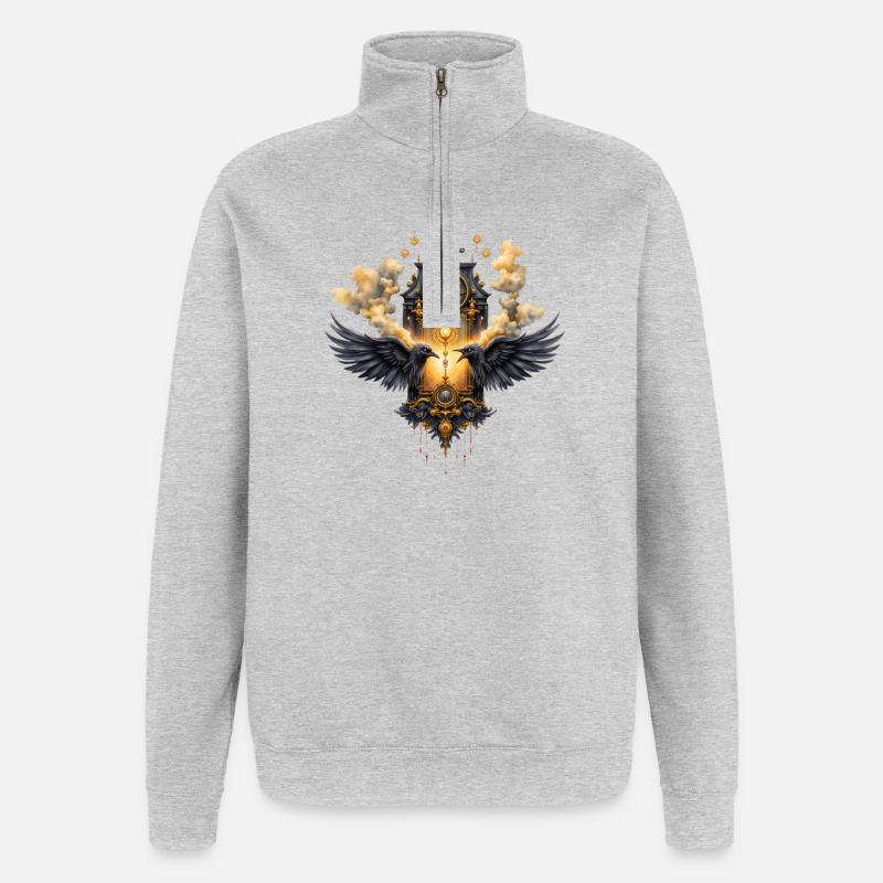 Ornamental Clock with Crows - Quarter-Zip Sweatshirt - heather grey