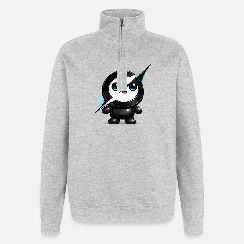 Süßer KI-Blitz-Grok-Maskottchen-Aufkleber - Quarter-Zip-Sweatshirt - Grau meliert