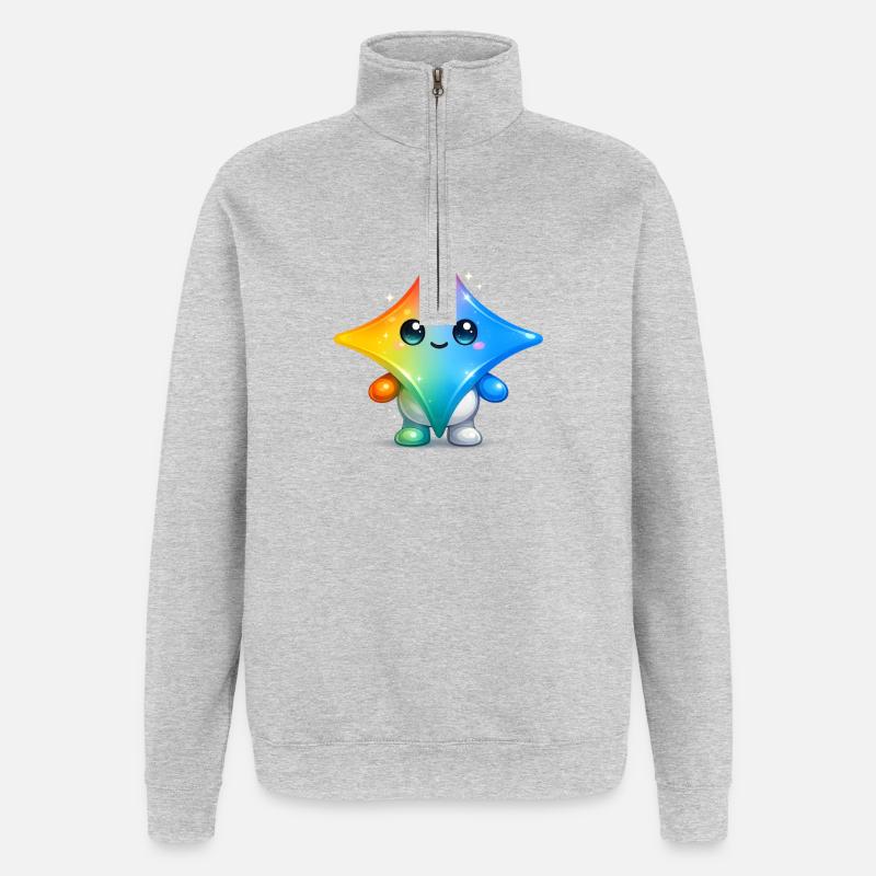 Süßer Gemini-Star-Maskottchen-Aufkleber - Quarter-Zip-Sweatshirt - Grau meliert