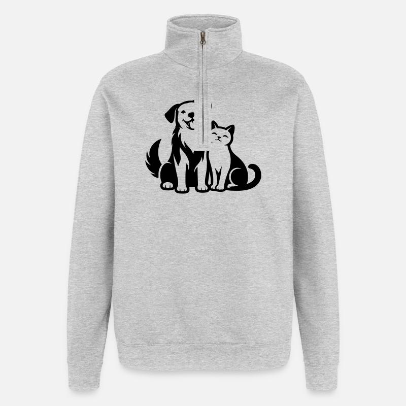 Animaux - Sweat à zip 1/4 - gris chiné
