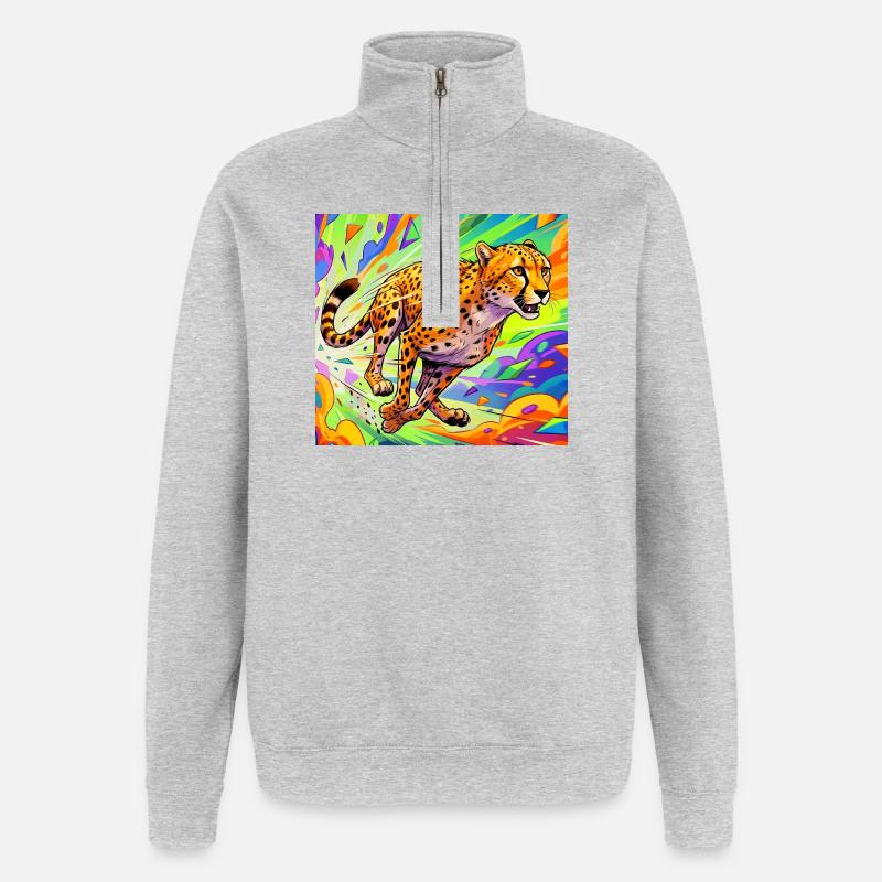 guépard - Sweat à zip 1/4 - gris chiné