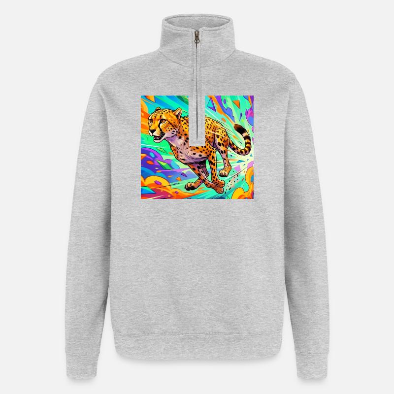 guépard - Sweat à zip 1/4 - gris chiné