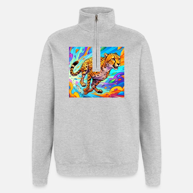 guépard - Sweat à zip 1/4 - gris chiné