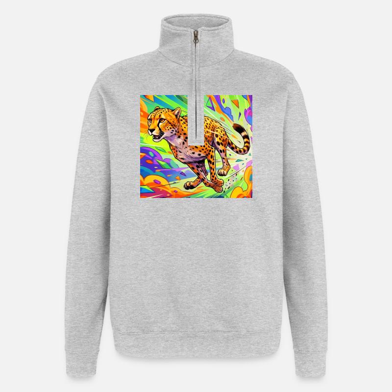 guépard - Sweat à zip 1/4 - gris chiné