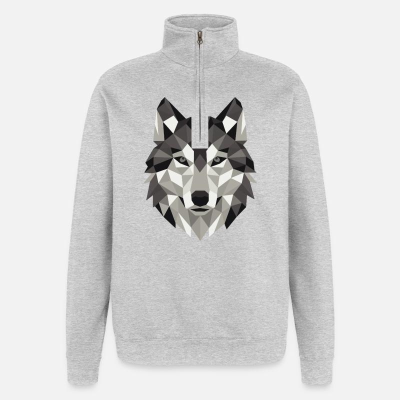 Wolfskopf Lowpoly Geometrie - Quarter-Zip-Sweatshirt - Grau meliert