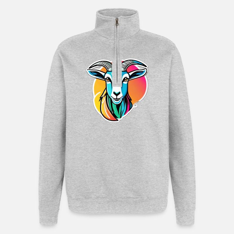 Bunte Regenbogenziege - Quarter-Zip-Sweatshirt - Grau meliert