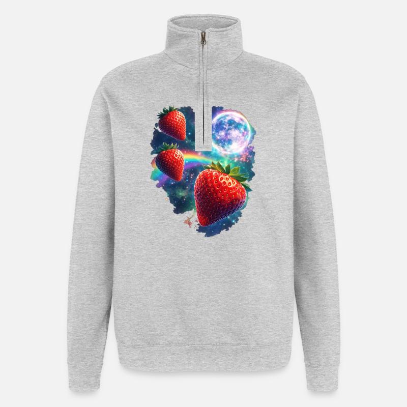 Kosmische Erdbeeren im Sternenlicht - Quarter-Zip-Sweatshirt - Grau meliert