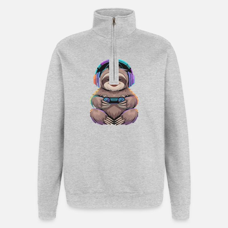  Faultier Gamer Mit Controller Und Bunter - Quarter-Zip-Sweatshirt - Grau meliert