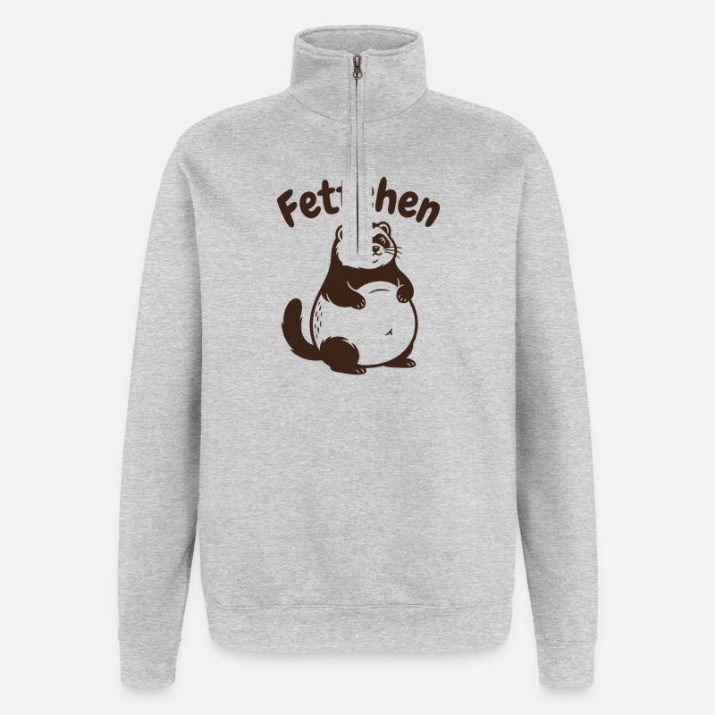 Frettchen - Fettchen mit dicken Bauch - Quarter-Zip-Sweatshirt - Grau meliert