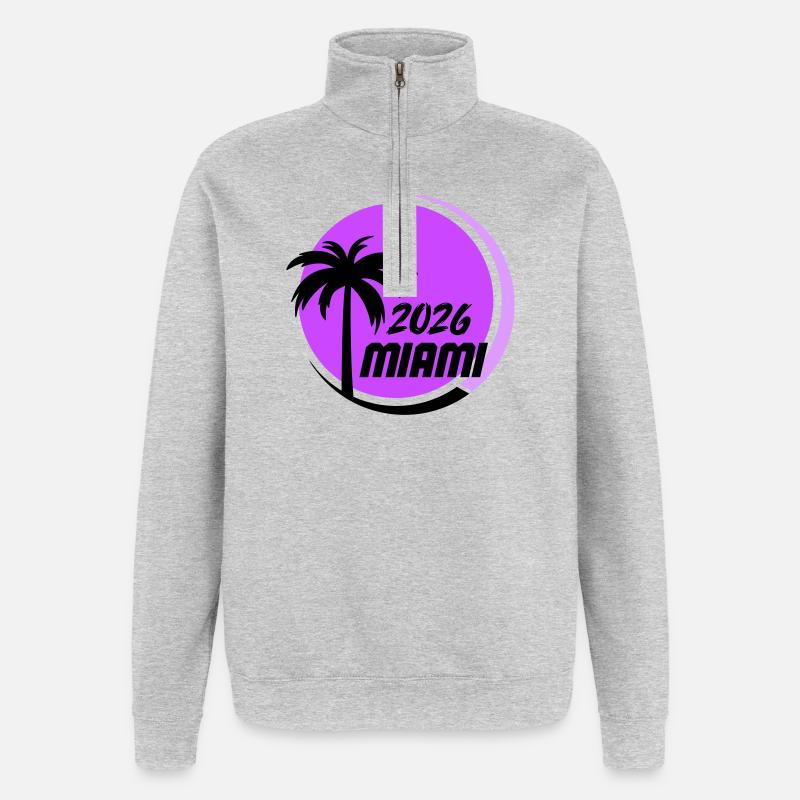 Miami Palm Trees Neon Logo - Quarter-Zip Sweatshirt - heather grey